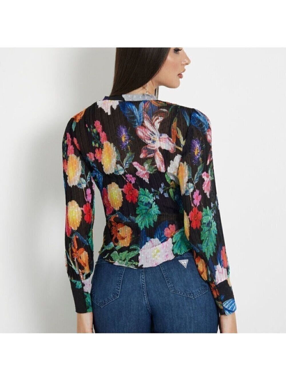 NWT Guess Lisette Printed Long-Sleeve Tie-Front Top M - Picture 2 of 16